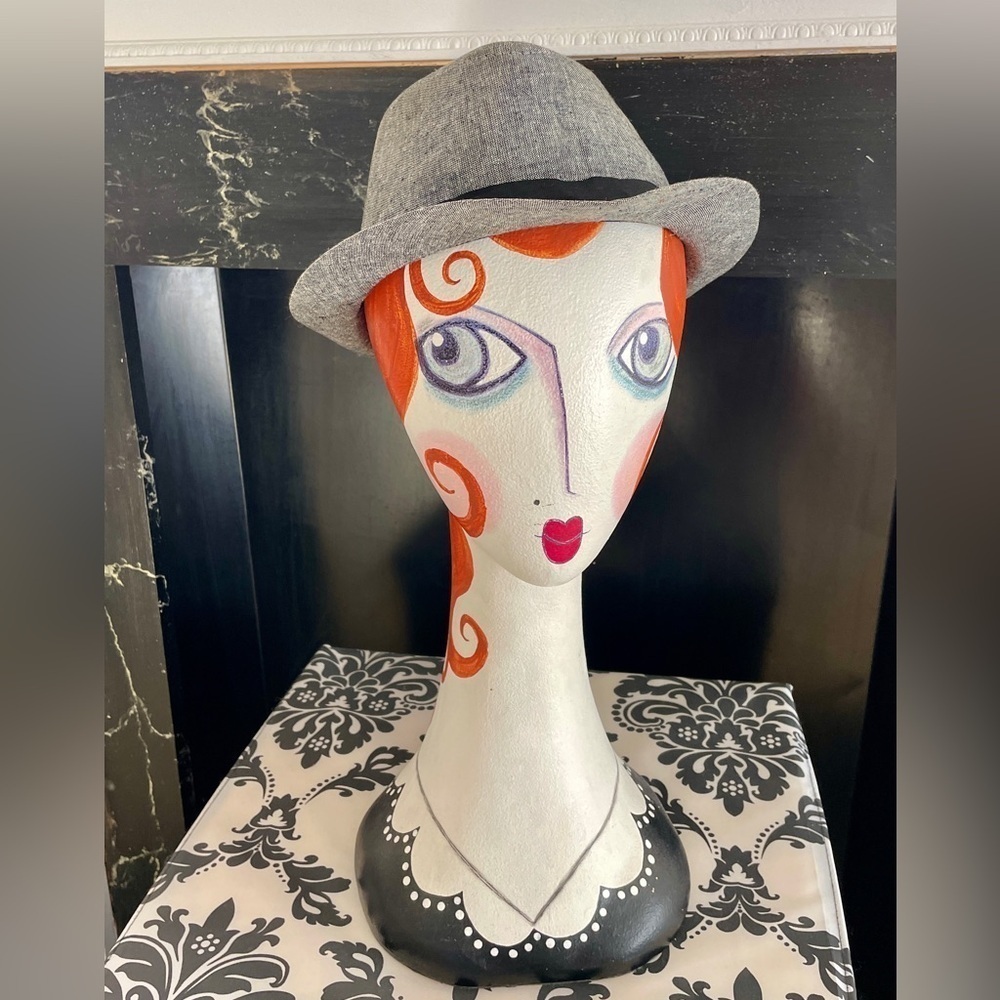 H&M Grey & Black Fedora Hat – Linen & Cotton Blend – Size L (60)